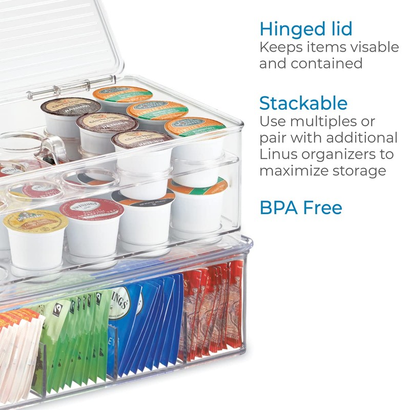 iDesign 2-Tier Coffee Pod Holder Lidded Bin, Plastic Pantry and