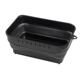 BLKP. Pearl Metal Washtub, Square Shape, Foldable, Includes Drain Stopper, Compact, Storage, Made in Japan, Black