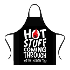 Funny Slogan BBQ Apron for Men & Women - 'HOT STUFF COMING THROUGH' Adjustable Kitchen Apron with Pockets, Grilling Chef Oil & Water Resistant