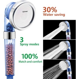 Nosame Shower Head Filter High Pressure Water Saving Adjustable 3 Spray Settings Handheld Powerful Filtered Showerheads for Softener Hard Water