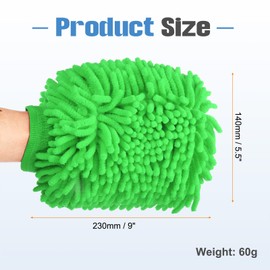 HARFINGTON Chenille Microfiber Car Wash Mitts 9" x 5.5" Scratch Free Wash Gloves Absorbent Double Sided Plush Cleaning Drying Mitts for Car Washing Home Clean Green