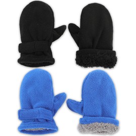 Brook + Bay - Baby & Toddler Sherpa Lined Fleece Winter Hat and Mitten Set - Warm Snow Trapper Pom Hat & Gloves for Infant Kids, Boys & Girls - Black/Navy