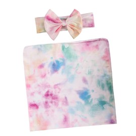 minkissy Gradient Color Swaddle and Headband Set Comfortable Photography Prop Durable Blanket for Newborns Soft and Breathable for Wrapping and Nursing