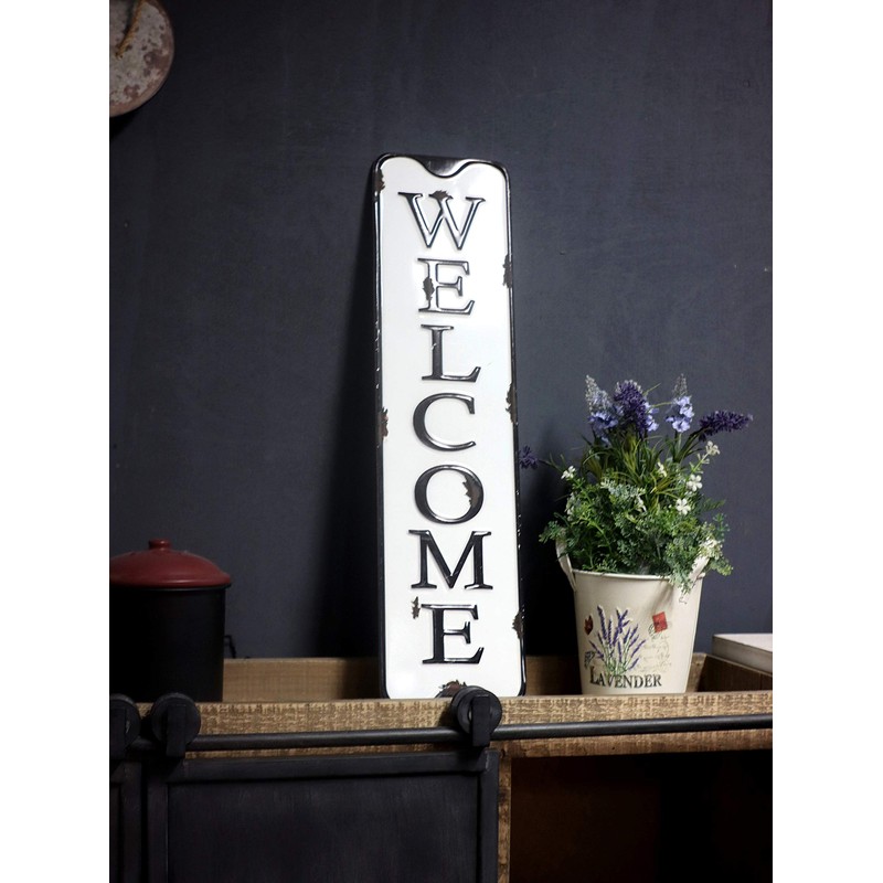 Parisloft Welcome Carved Metal Wall Sign for Home Decor.|Rustic Iron