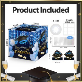 Sirjiera Graduation Surprise Money Box Cash Gift Pull, Graduation Gifts for Women Men, Fun Graduation Party Decorations, Black and Blue Surprise Graduation Money Box, with 35PCS Plastic Bags
