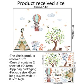 WOHAHA Wall Sticker, Children's Room, Cartoon Animals, Clouds, Stars, Hot Air Balloons, Trees, Tents, Stylish, Wall Stickers, Children's Room, Toy Room, Nursery, Nursery, Removable Wall Sticker, Cute,