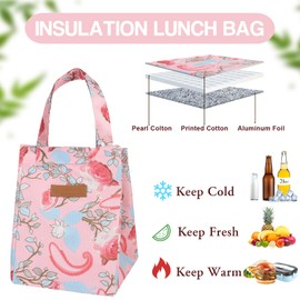 Insulated Lunch Bag for Women,Leakproof Lunch Bags, Water-Resistant Thermal Lunch Cool Bag for Adults Leak-Proof Portable Lunch Organizer for Men, Work, Travel, Picnic, School (Pink Moonflower)