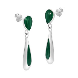 AeraVida Sleek and Slender Teardrops Green Malachite .925 Sterling Silver Stud Earrings | Chic Sterling Silver Stud Earring for Women | Jewelry Gift for All Occasions