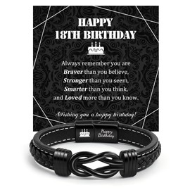 VU100 18th Birthday Gifts for Men, Leather Bracelet for Men 18th Birthday Gift Ideas for Him Unique 18 Year Old Presents for Son Nephew Grandson Brother Friend Boyfriend