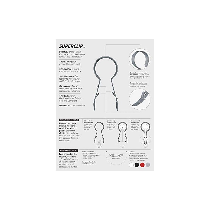 LINIAN Fire Clips (Super Clip), 15-18mm, Black, Pack of 25
