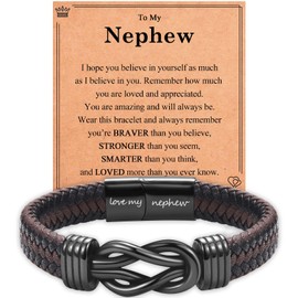Gifts for Nephew from Aunt Uncle Infinity Knot Leather Bracelet To My Nephew Easter Basket Stuffers Graduation Christmas Stocking Stuffers Valentines Fathers Day Birthday Gifts for Boys Teens Men