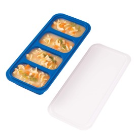 HIC Kitchen Prep-N-Freeze Portion Tray with Lid, Collapsible European-Grade Silicone, 4-Sections Hold 6-Ounces Each