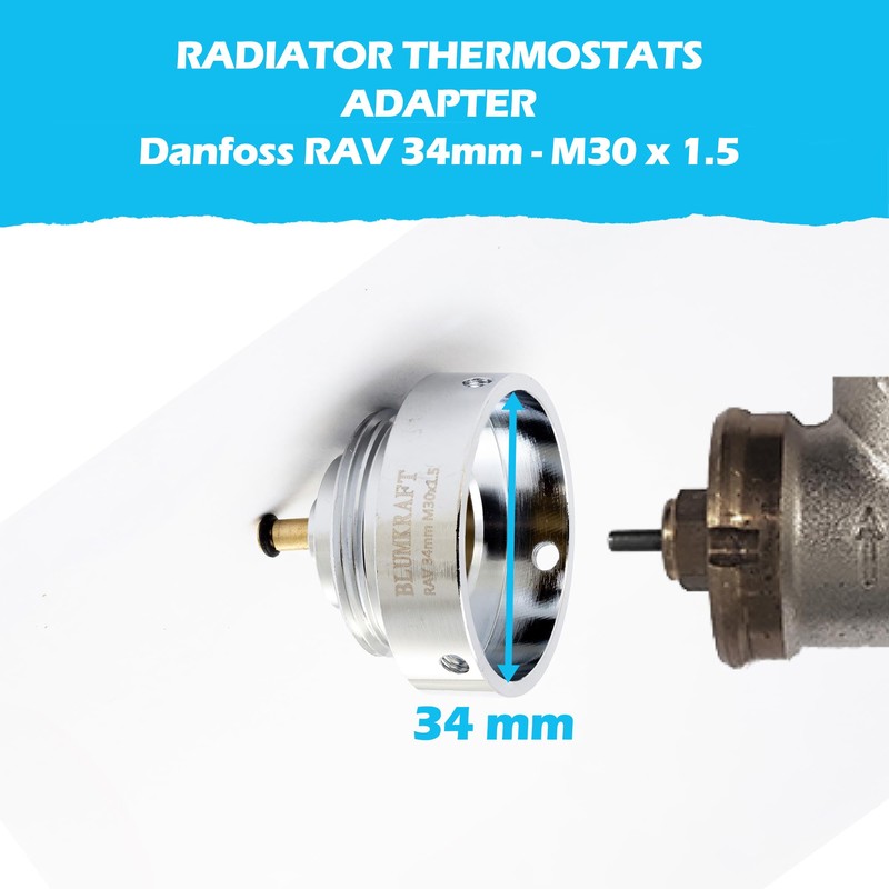 BLUMKRAFT Radiator Adapter Compatible with Danfoss RAV 34mm to M30
