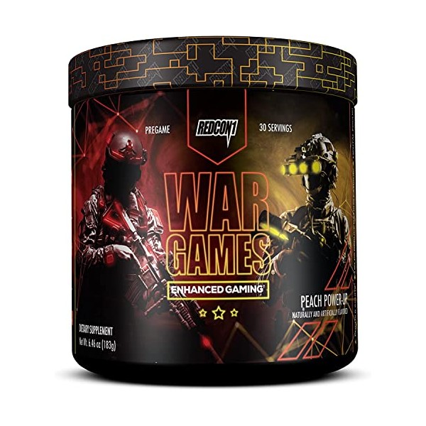 REDCON1 War Games, Peach Power-Up - Keto Friendly Focus Formula - Focus Supplement with Nootropics + Green Tea Extract - Low Caffeine Yerba Mate with TeaCrine & Dynamine (30 Servings)
