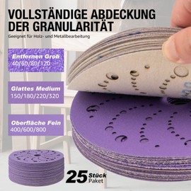 Sanding Discs 150 mm 400 Grit Ceramic Sandpaper Blue Porous Sanding Discs, Random Orbital Sandpaper Sandpaper for Wood, Metal and Automobiles, Pack of 25