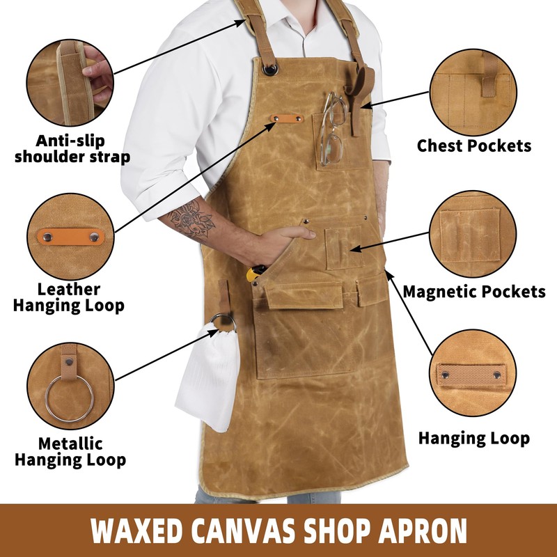 MIKI WELL Men's Waxed Canvas Woodworking Apron With Pockets Heavy