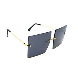 Dweebzilla Womens Oversized XL Rimless Luxury Square Aviator Sunglasses (Black & Gold Frame, Solid Black Lenses)