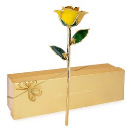 Bloomed Forever Rose, Beautiful 24K Gold Dipped Yellow Rose That Lasts Forever, 24K Gold Dipped Rose w/Certificate of Authenticity Everlasting Preserved Flowers, Unique Valentine's Day Gifts for Women