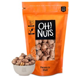 Oh! Nuts Pecans in Shell - Raw - 100% Natural - 2 lb - High-Protein Pecans - Packed in New York Zip-Seal Bag for Exceptional Freshness