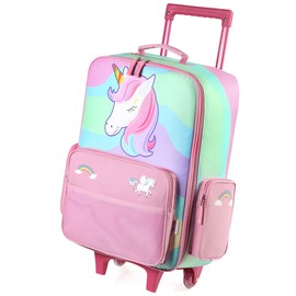 VASCHY Kids Luggage for Girls, Cute Rolling Travel Carry on Suitcase for Toddlers/Children with Wheels 18inch Unicorn