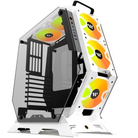 KEDIERS PC Case C570 ATX Mid Tower Tempered Glass Gaming Computer Open Frame Case with 5 PWM ARGB Fans,White