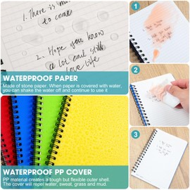 Jetec 4 Pcs 5 x 7 Inch Waterproof Graph Paper Spiral Notepads Grid Spiral Notebooks Weatherproof Tactical Stone Paper 64 Pages Nursing Notebook Police Journals for Outdoor (Mixed Color)