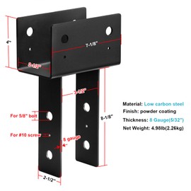 eoere 2 PCS Column Caps for 4X Beam, 4X Post, Heavy Duty Welds Steel Column-Beam Connections, Post Base Connect, Inner Width 3-1/2", 8 Gauge