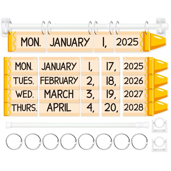 Crayon Flip Calendar for Classroom with Adjustable Holder，Flip Calendar with