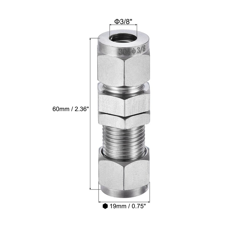 sourcing map Compression Pipe Fitting 3/8" Pipe OD x 3/8"