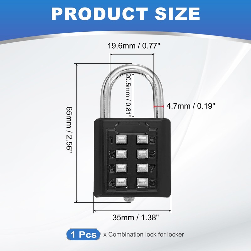 sourcing map Combination Padlock, 8-Digit Push Button Padlock 4-Position Locking