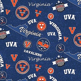 SYKEL ENTERPRISES Sykel Enterprises University of Virginia UVA Cavaliers Cotton Fabric with Home State Design-Sold by The Full Yard