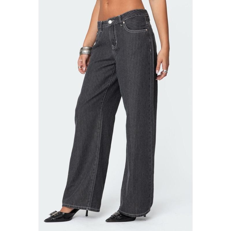 Pinstripe Low Rise Jeans - Color: BLACK, Size: M