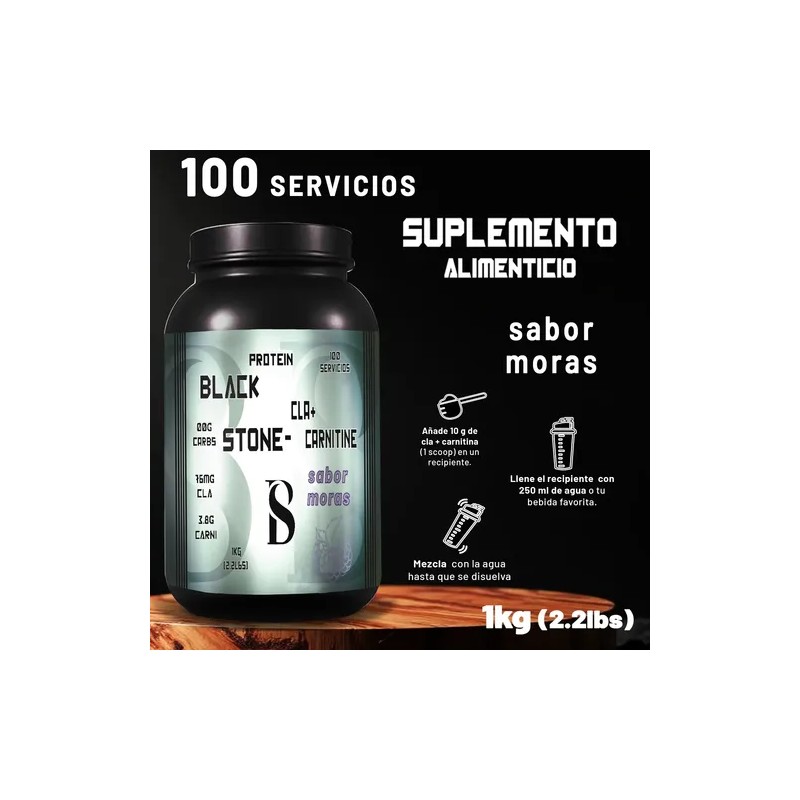 Cla + Carnitina 1kg Black Stone 100 Servicios Pre Entreno