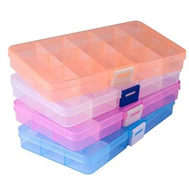 Jewelry Organizer(4 Pack), 2x15 Grids Bead Organizer, Rectangle Plastic Jewelry Box with Movable Dividers Earring Storage Containers (Assorted Color, Clear)