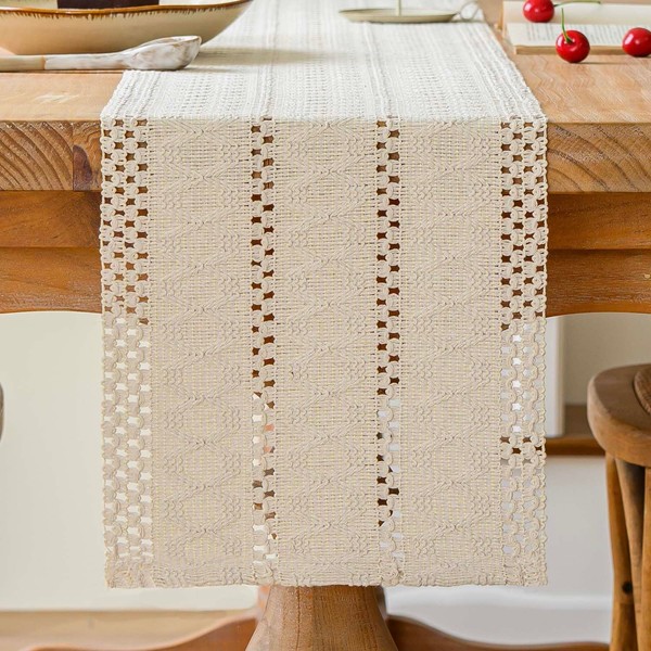 Avalune Table Runner Beige Boho Table Runner Modern Farmhouse Small