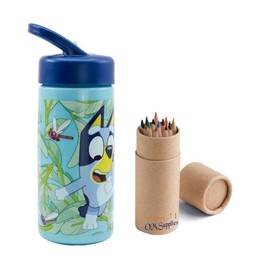 OM SUPPLIES Bluey Characters Reusable Sipper Water Bottle Drink Bottle with built-in handle for Easy Carry School Lunch Kids Childrens 410ml (Bluey)