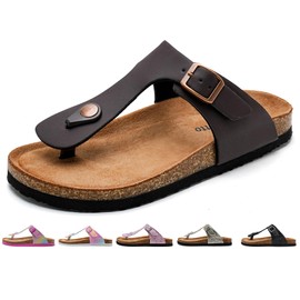 Torotto Toe Separator Children's Flip Flops with Cork Mules Girls Boys Slippers Straps Adjustable Buckle Non-Slip Slippers for Indoor and Outdoor Use, brown, 34 UK