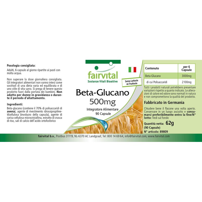 Fairvital Beta Glucan Capsules - 90 Capsules - 500mg Beta-Glucans