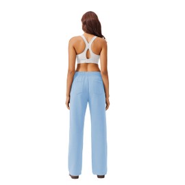 PINSPARK Women's Fleece Straight Legs Sweat Pants High Waist Loose Warm Sweatpants Drawstring Workout Active Pants with Pockets Sky Blue Regular L