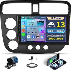 [8 Core 4G+64G] Android 13 Car Stereo for Honda Civic 2001-2005, 9” IPS 1280 * 720 Touchscreen Radio with Wireless Carplay Android Auto,Bluetooth5.0 Mirror Link GPS WiFi,59UI,32EQ DSP SWC Rear Camera