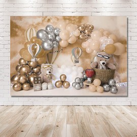 MEHOFOND Brown Bear Baby Adventure Boys Birthday Party Decoration Banner Photo Booth Props Studio 7x5ft