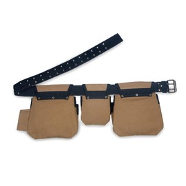 Style n Craft 4-Piece and 12-Pocket Carpenter’s Tool Combo, Tool Belt with 2 Tool Pouches, 1 Tape Measure Pocket, and 2 Metal Hammer Holders, Waterproof Canvas Tool Belt, Brown (97425)