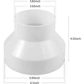 EVERMARKET Duct Reducer 6 to 4 inch Duct Adapter HAVC Pipe Connector for Inline Ventilation System (150mm to 100mm), White