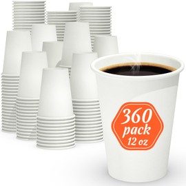 Dealusy 360 Count 12 oz Coffee Cups, Leak-Free Food Safe Paper Cups 12 oz, Disposable Coffee Cups, Hot Paper Coffee Cups 12oz, White Paper Cups for Cold and Hot Drinks