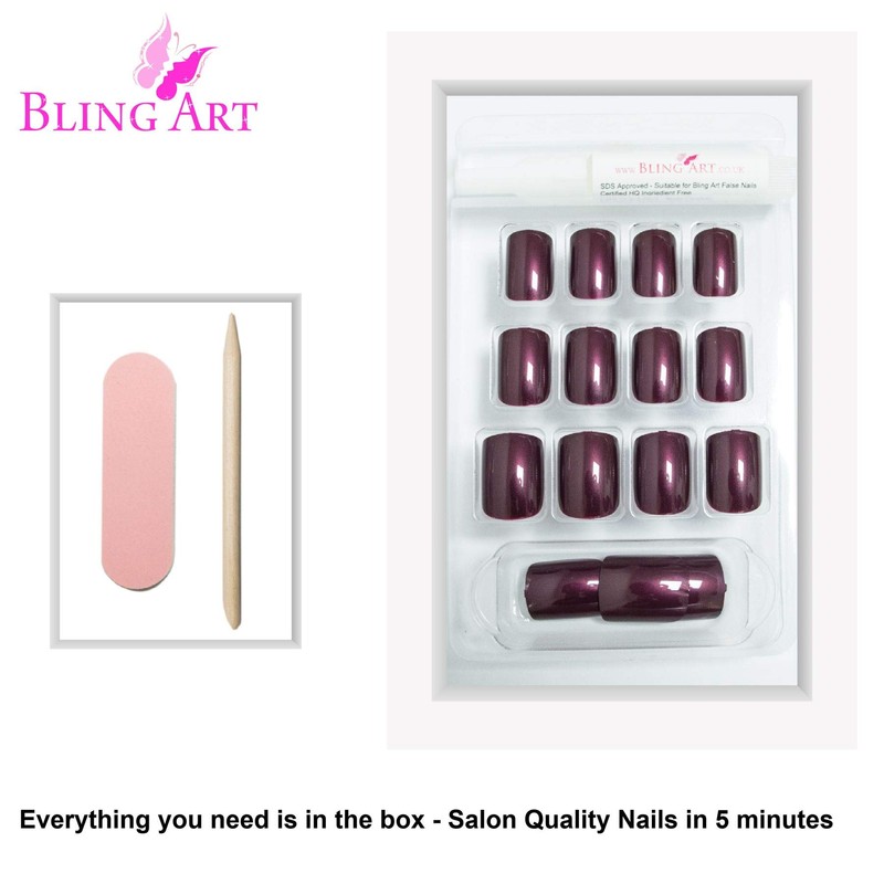 False Nails by Bling Brown Glitter French Squoval Fake Medium