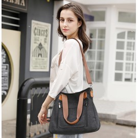 DIRRONA Fashion Handbag Women's Canvas Shoulder Bag Lightweight Messenger Bag Women's Bag Multiple Pockets Casual Travel Waterproof School Work Women's Handbag, black, messenger