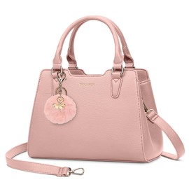IGOLUMON Top-Handle Handbag PU Leather Purses for Women Crossbody Shoulder Bag Designer Handbags Waterproof Tote Purse for Womens Ladies Anti Theft Fashion Satchel Bags with Pompom Pink