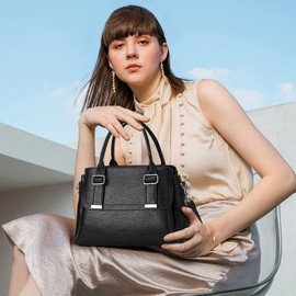 NICOLE & DORIS Ladies Top Handle Handbags Elegante Handbag Work Bag Women Vintage Shoulder Bags Soft PU Leather Crossbody Bag Multi Pocket Satchel Bag Black