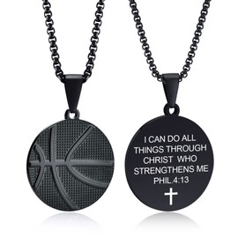 MEALGUET I Can Do All Things through Christ PH4:13 Basketball Pendant Necklace,Stainless Steel Bible Verse Engraved Sport Jewelry Gift for Athletes, Men's Basketball Fans Team Player Gift Idea