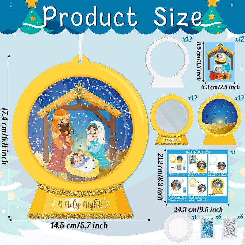 WATINC Christmas Nativity DIY Snow Globe Craft Kit, 12Pcs Jesus
